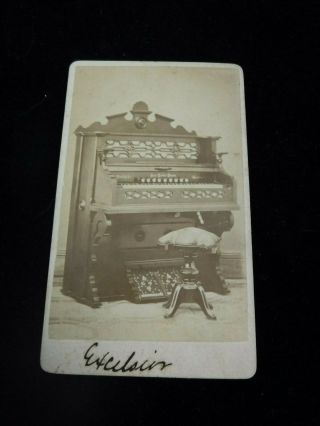 Antique Advertising Cdv Photograph Card - Excelsior Pump Organ