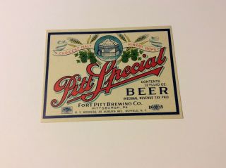 Pitt Special Beer Bottle Label Irtp Fort Pitt Brewing Co.  Pittsburgh Pa