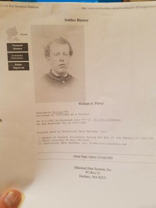 ID’d Civil War Soldier,  William A.  Pierce,  10th Vermont Infantry,  many battles 3