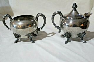 Vintage Ornate Sheridan Silver On Copper Creamer And Sugar Set With Cover