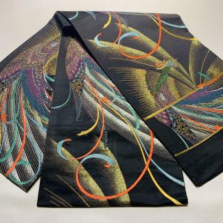 Fukuro Obi Silk Belt for Kimono phoenix Design Blue top notch F/S 2
