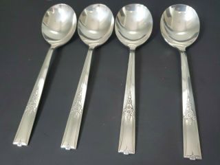 4 Wm A Rogers Oneida Ltd King Arthur Silverplate Round Bowl Gumbo Soup Spoons