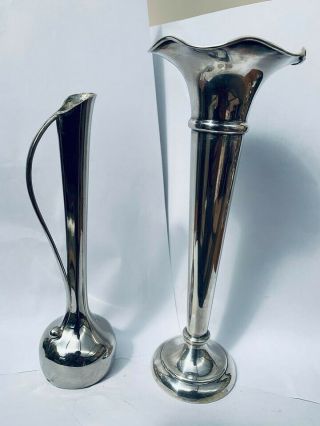 2 Vintage Silver Plated Trumpet Flower Bud Vases - Walker And Hall Sheffield