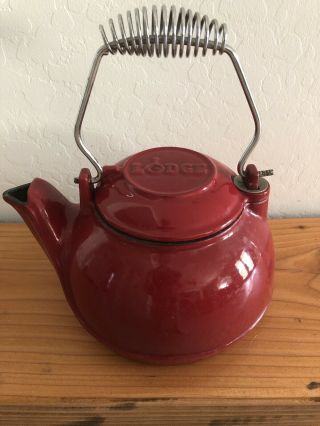Vintage Lodge Cast Iron Hi - Top Tea Kettle Vaporizer Spring Handle Swivel Lid Red