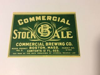 Commerical Stock Ale Beer Label Irtp Boston Mass.
