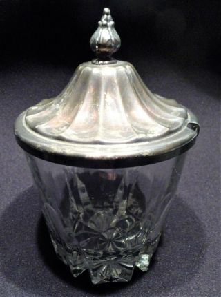 Vintage Cut Glass Sugar Bowl W/ Silver - Plated Lid