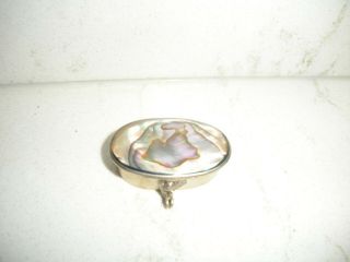 Vintage Silver Abalone Hinged Pill Box Stunning Not Marked