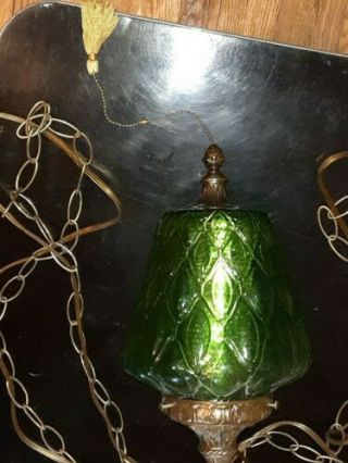 Mid Century Modern Vintage Retro Collectable Green Glass Swag Light 2