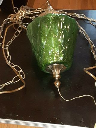Mid Century Modern Vintage Retro Collectable Green Glass Swag Light 3