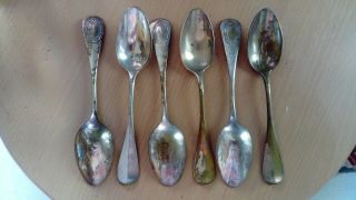 Set Of Six Old Vintage Silver Plated Table Spoons,  Silver Mostly Weared Off