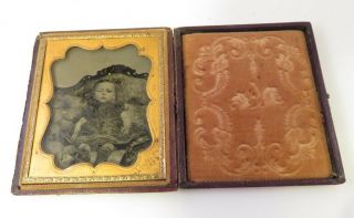 Signed Cuttings Framed Ambrotype Of Young Child Post Mortem? Patented 1854