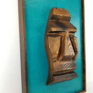 Mid Century Tiki Bar Wall Art Witco Era Idol Face Carved Wood Framed Vtg 25in 3