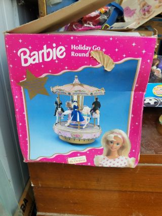 Vintage 1998 Mr.  Christmas Barbie Holiday Go Round Lighted Musical Carousel Nib
