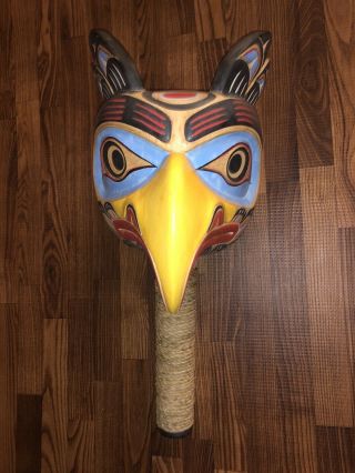 First Nations Haida Carved Cedar Wood Ceremonial Eagle Rattle