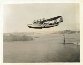 Undated Press Photo Pan American Clipper Flies Over Unfinished Golden Gate Bridg