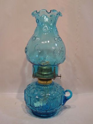 Vintage Blue Moon And Star Finger Loop Oil Lamp - Smith Glass Eagle Burner
