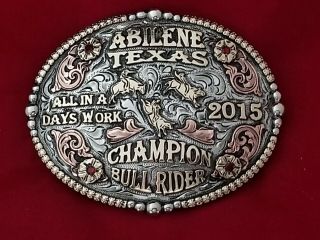 2015 Rodeo Vintage Trophy Belt Buckle Abilene Texas Bull Riding Champion 568