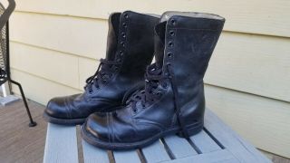 Vintage Us Army Combat Jump Boots Black Leather Sz 8.  5 Capped Toe Paratrooper