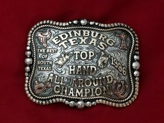1996 Vintage Rodeo Trophy Buckle Edinburg Texas All Around Champion 393