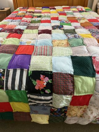 Vintage Handmade Puffy Squares Quilt 103 " X 83 " King / Queen 253