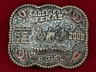 2008 Rodeo Trophy Belt Buckle Eagle Pass Texas Bronc Riding Champion Vintage 384