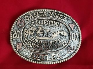2007 Rodeo Trophy Belt Buckle Santa Ynez California Calf Roping Champion Vtg 586