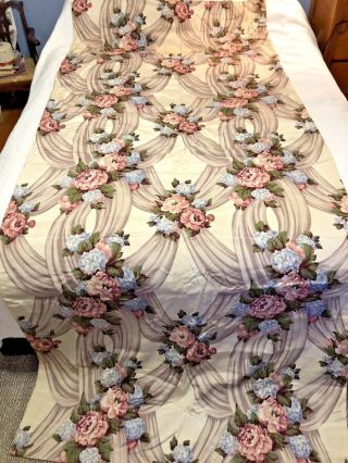 Vintage Fabric 1930s Curtain Drapery Panels Floral Print Rayon Lined 2 Vat Dyed