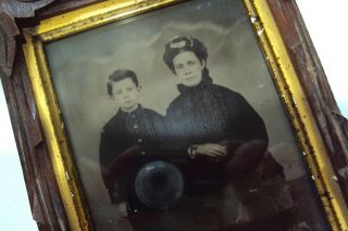 Civil War - 1860 ' s Full Plate Tintype - Mother and Young Cadet - Frame 2