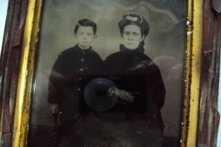 Civil War - 1860 ' s Full Plate Tintype - Mother and Young Cadet - Frame 3