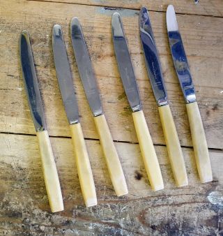 A Vintage Set Of 6 Dessert Knives With Faux Bone Handles - Viners,  Sheffield