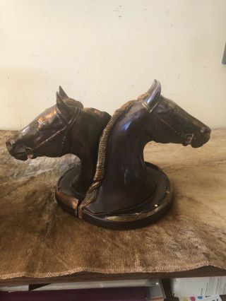 Vintage Dodge Inc.  Gladys Brown Designed Metal Bronze Horse Head Bookends 6.  75 "