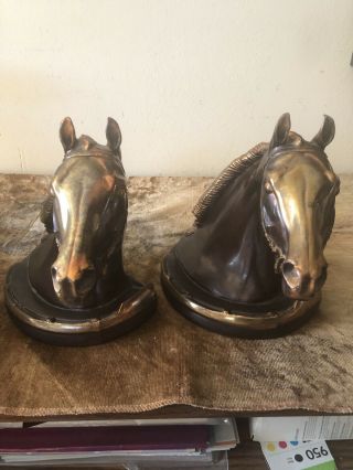 Vintage Dodge Inc.  Gladys Brown Designed Metal Bronze Horse Head Bookends 6.  75 