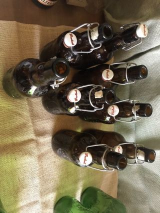 Vintage Amber Brown Glass Grolsch Lager Beer Bottle 1 Pint (8) Bail Swing Top