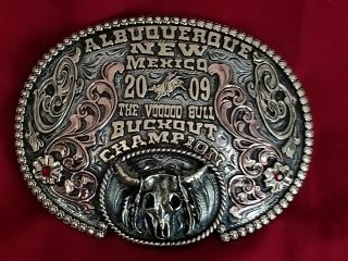 2009 Albuquerque Mexico Rodeo Trophy Buckle Bull Rider Champion Vintage☆41