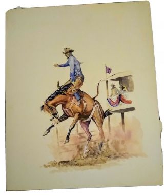 Curtis Wingate Rodeo Cowboy On Bucking Horse Watercolor