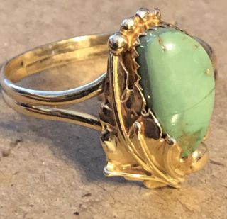 Vintage 14k Gold Turquoise Navajo Native American Ring.  Size 14.  5 5.  2 Grams