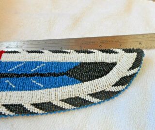 Beaded Native American knife sheath brain tanned hide,  Blue Eagle feather design 3