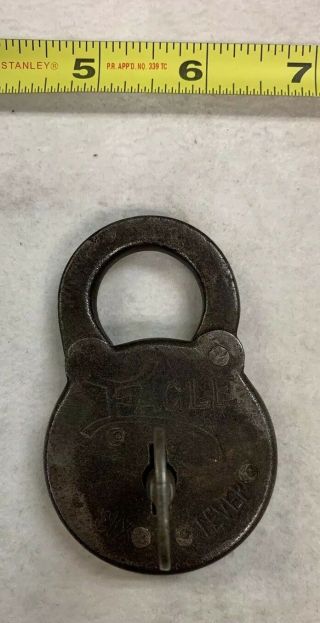 Vintage Eagle Six Lever Padlock Lock W Key 3 1/8” Early 1900 