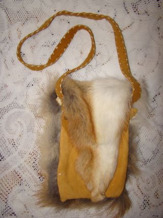 Native American Medicine Bag Pouch Leather & Coyote Fur Reenactment Bag