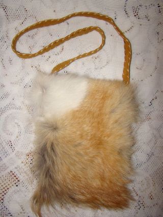 Native American Medicine Bag Pouch Leather & Coyote Fur Reenactment Bag 2
