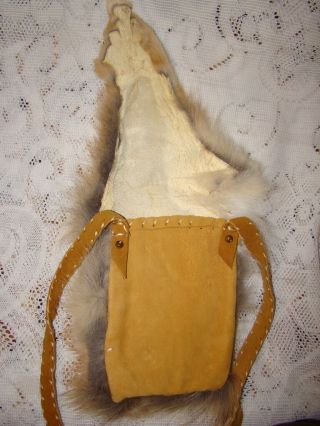 Native American Medicine Bag Pouch Leather & Coyote Fur Reenactment Bag 3