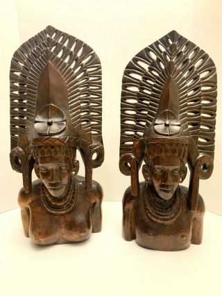 Vintage Mid - Century African Tribal Head - Busts Statues - Ebony Wood Hand Carved