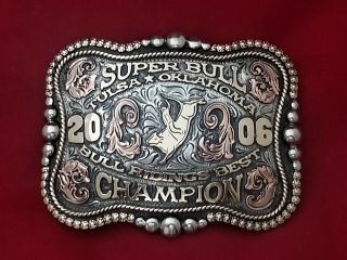 2006 Rodeo Trophy Belt Buckle Tulsa Oklahoma Bull Riding Champion Vintage 899