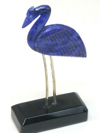Mini Heron Or Crane Bird Fetish Carving Blue Lapis Stone By Hiram Peynetsa,  Zuni