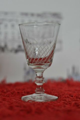 Lovely Etched Swirl Pattern Stemmed Cordial Whiskey Sour Glass - 10cm Tall