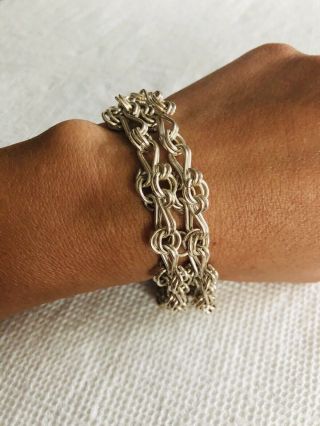Vtg.  925 Sterling Silver Ropes & Knots Link Strands Heavy Bracelet 30.  7g - 7.  5”