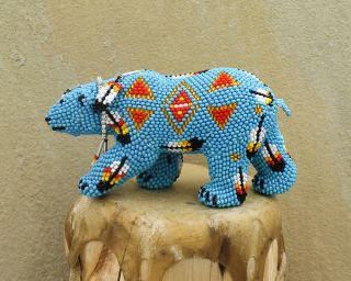 Zuni - Beaded Blue Bear By Denise & Faron Gchachu - Native American Beadwork