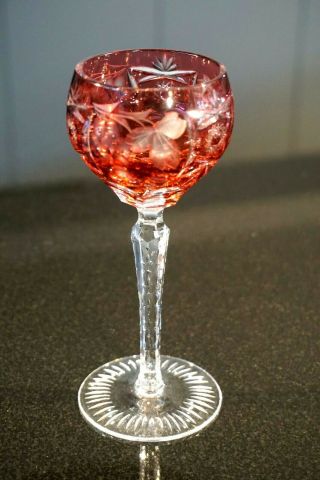 Stunning Bohemian Vintage Cranberry Crystal Wine Hock