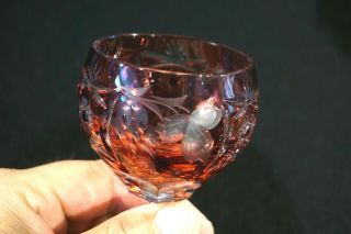 Stunning Bohemian Vintage Cranberry Crystal Wine Hock 2