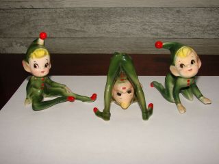 Vintage 1950 ' s Set of 3 Japan Elves Elf Pixie Figurines Pointy Ears and Hats 2